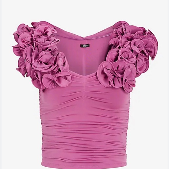 EXPRESS Body Contour Compression Off Shoulder Rosette Top - Picture 7 of 11